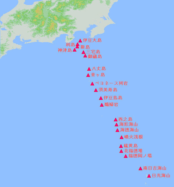 日本小笠原群島海底火山分布圖