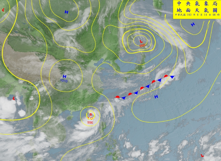 cwb6/1408時地面天氣圖