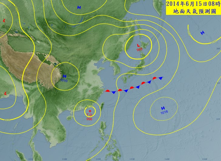 cwb6/14發布之24小時預測天氣圖