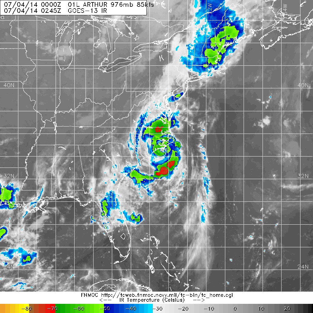 20140704_0245_goes-13_ircolor_01L_ARTHUR_85kts_976mb_34N_77_3W_100pc.jpg