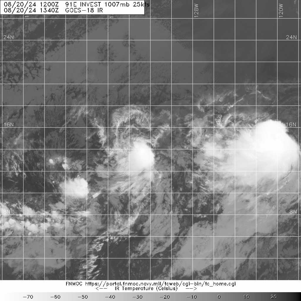 20240820.1340.goes-18.ir.91E.INVEST.25kts.1007mb.13.9N.132W.100pc.jpg